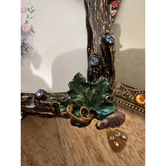 3 Enameled Metal Floral Photo Frames table top mini small crown crystals set - Picture 12 of 16